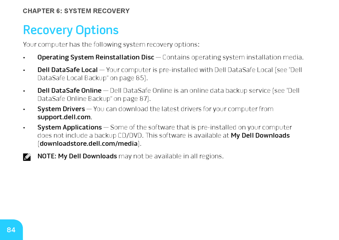 Dell DRF37, P06T manual Recovery Options 