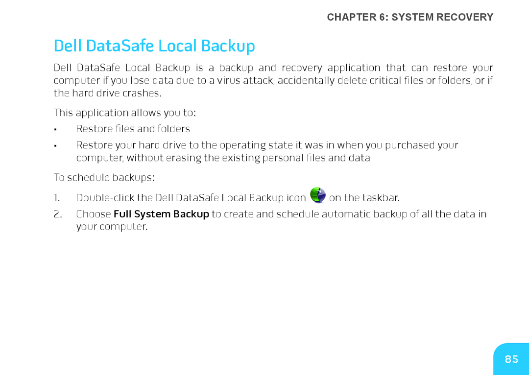 Dell P06T, DRF37 manual Dell DataSafe Local Backup 