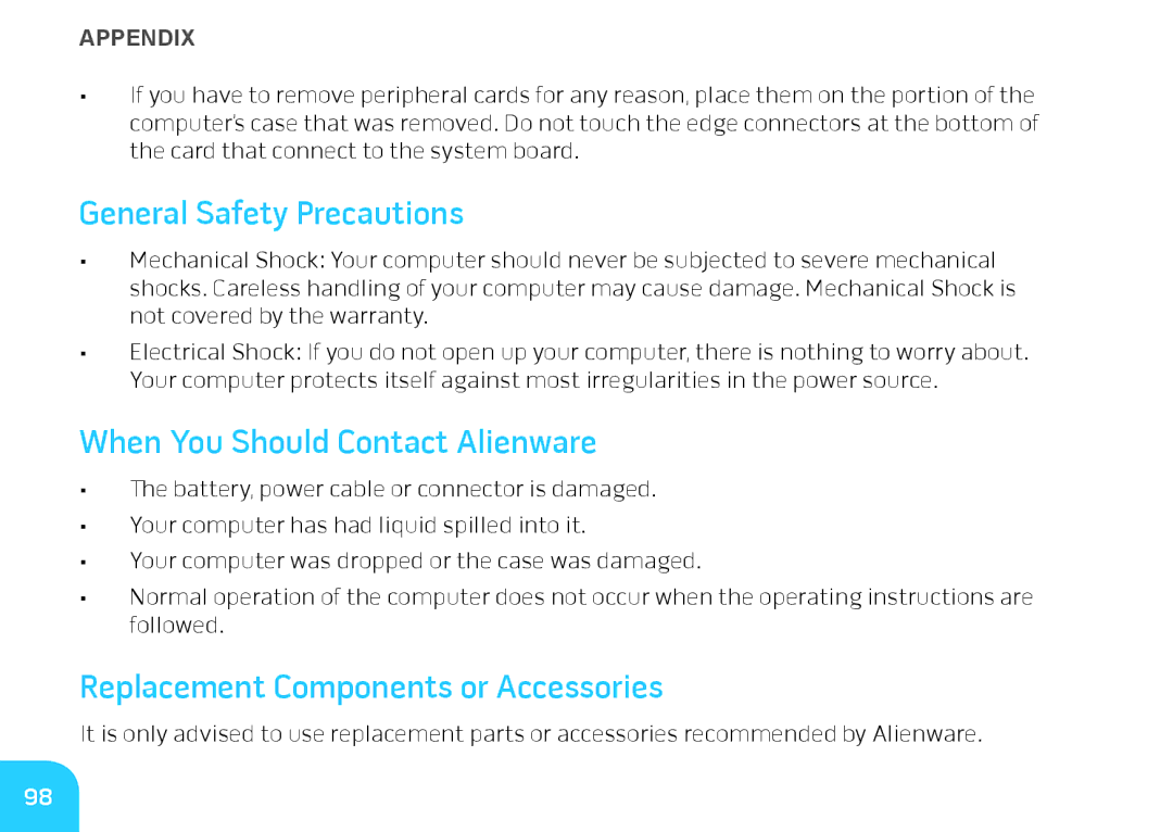 Dell DRF37, P06T manual General Safety Precautions, When You Should Contact Alienware, Replacement Components or Accessories 