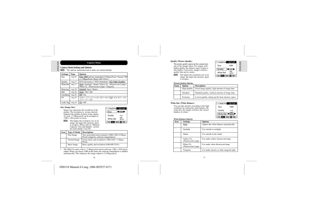 Dell DS8118 user manual Camera Menu, Français English 