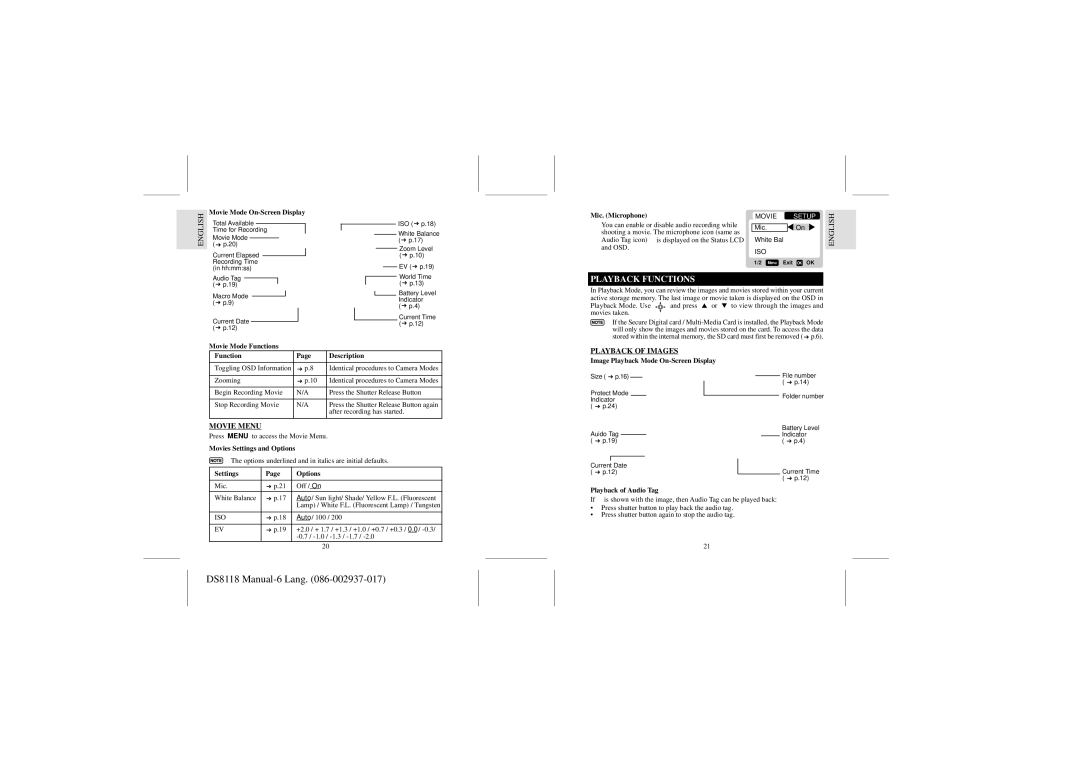 Dell DS8118 user manual Playback Functions, Playback of Images, Movie Menu 