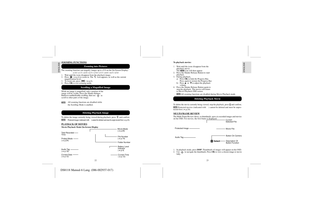 Dell DS8118 user manual Scrolling a Magnified Image, Deleting Playback Image, Deleting Playback Movie 