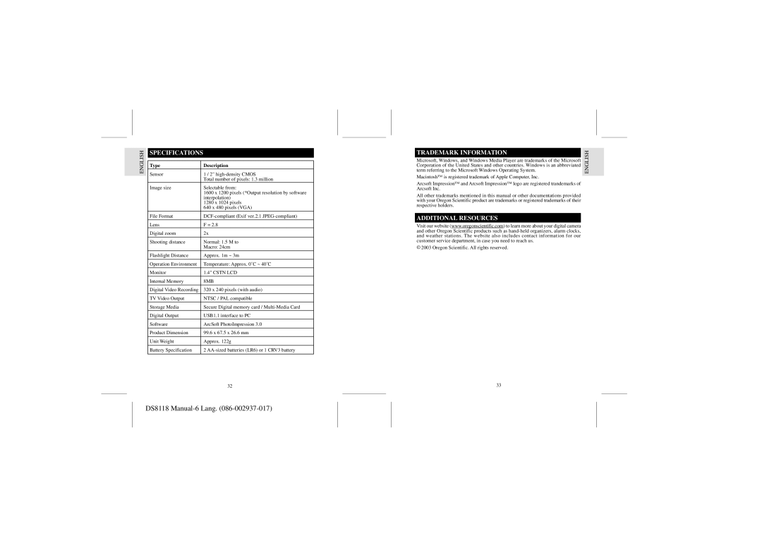 Dell DS8118 user manual Trademark Information, Additional Resources, Italiano Español, Type Description 