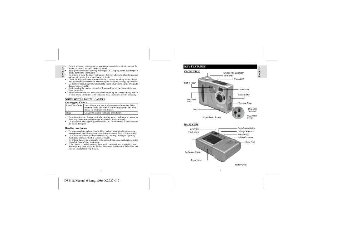 Dell DS8118 user manual KEY Features, Front View, Deutsch Français, Back View 