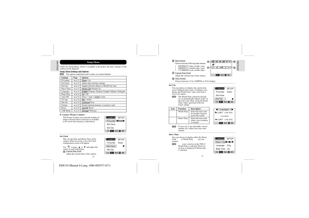 Dell DS8118 user manual Setup Menu, Français 