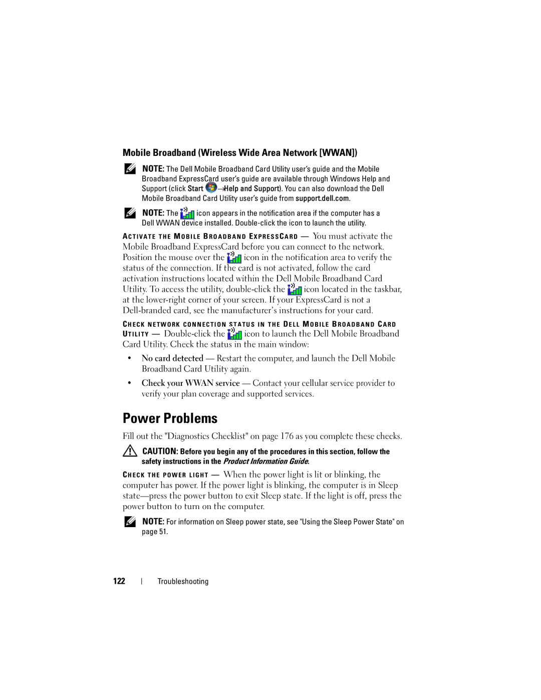 Dell DT549, PP22X owner manual Power Problems, Mobile Broadband Wireless Wide Area Network Wwan 