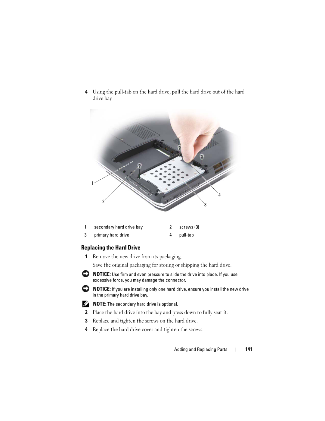 Dell PP22X, DT549 owner manual Replacing the Hard Drive, 141 