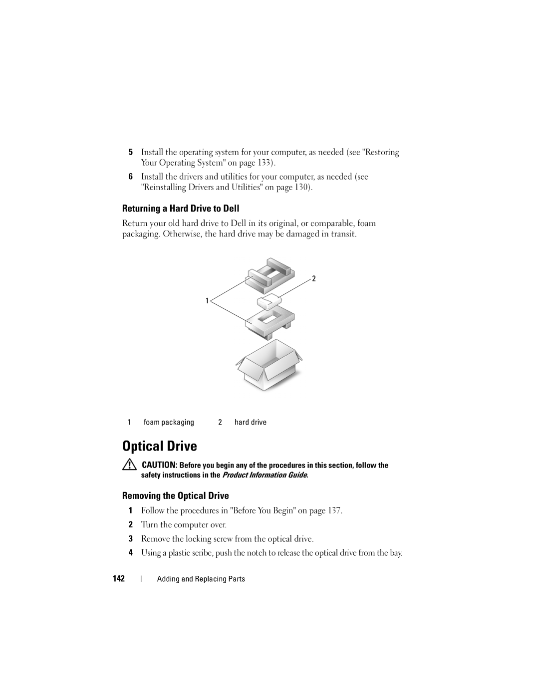 Dell DT549, PP22X owner manual Returning a Hard Drive to Dell, Removing the Optical Drive 