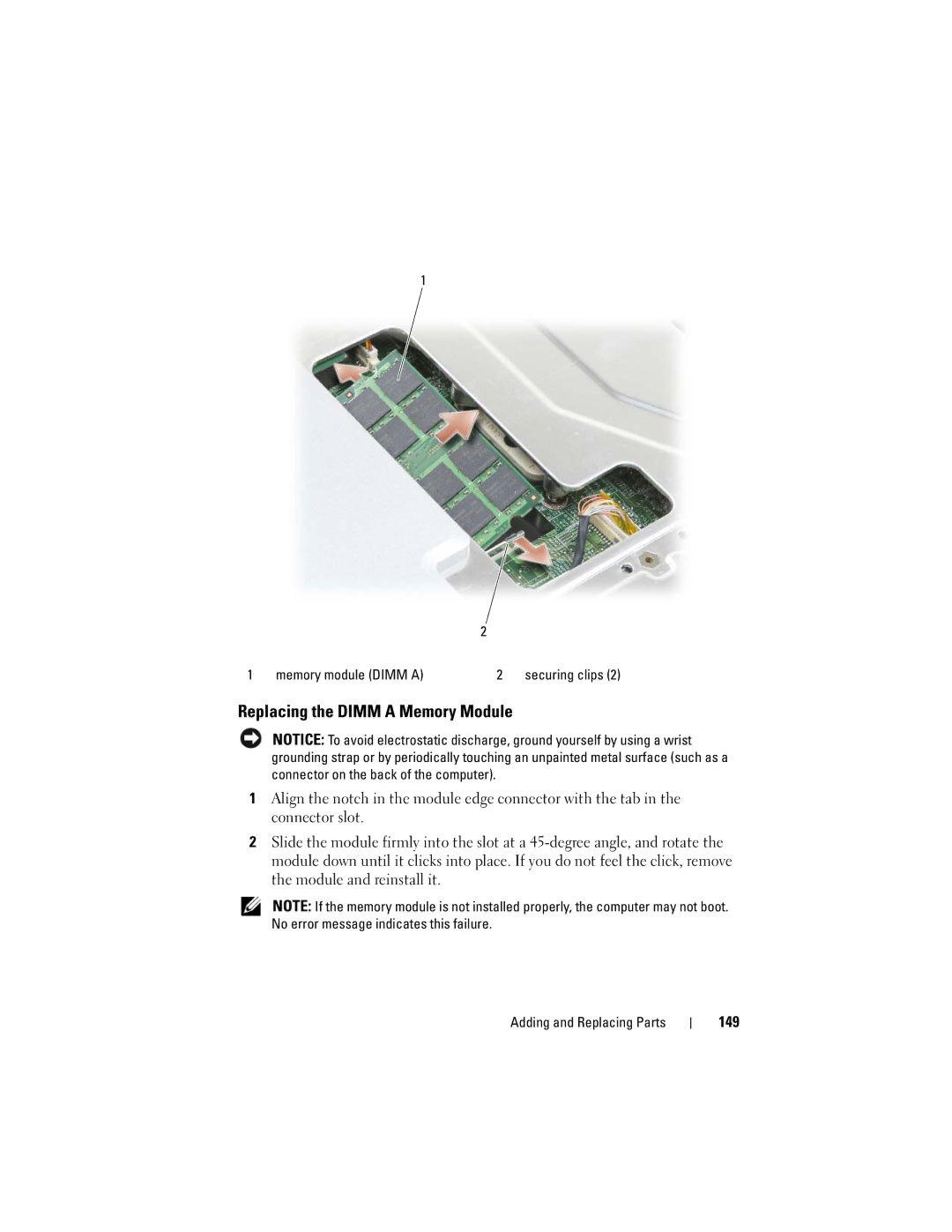 Dell PP22X, DT549 owner manual Replacing the Dimm a Memory Module, 149 