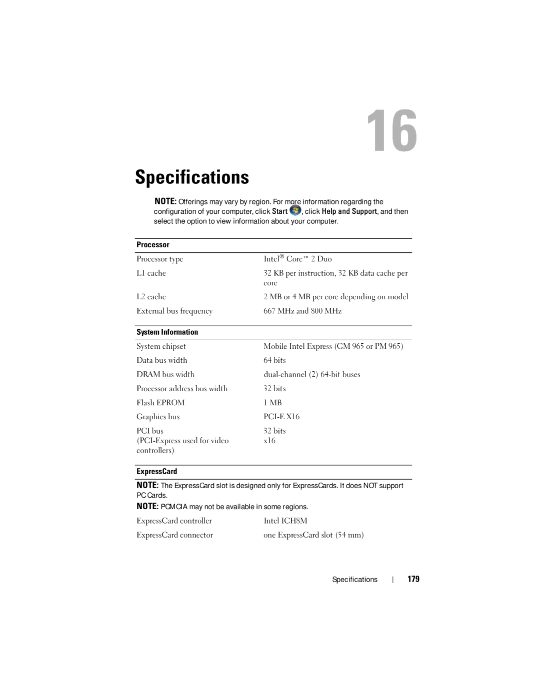 Dell PP22X, DT549 owner manual Specifications, 179 