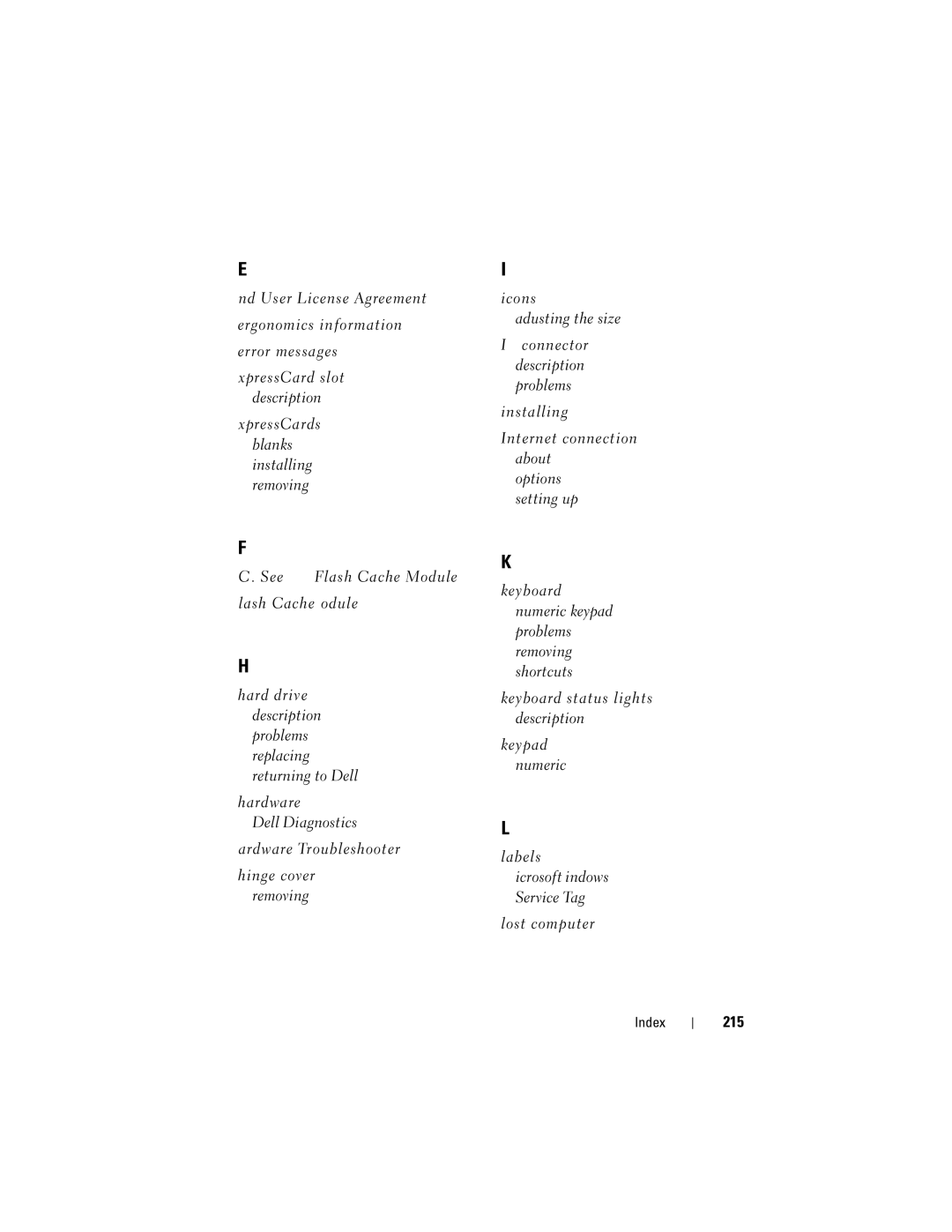 Dell PP22X, DT549 owner manual End User License Agreement Icons Ergonomics information, 215 