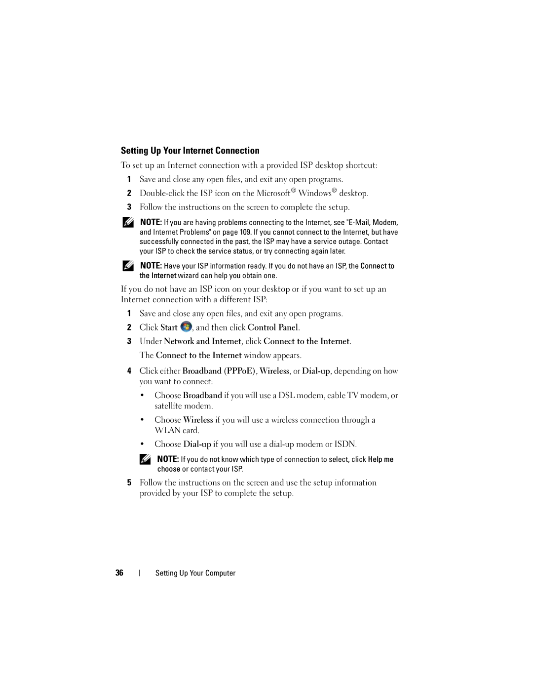 Dell DT549, PP22X owner manual Setting Up Your Internet Connection 