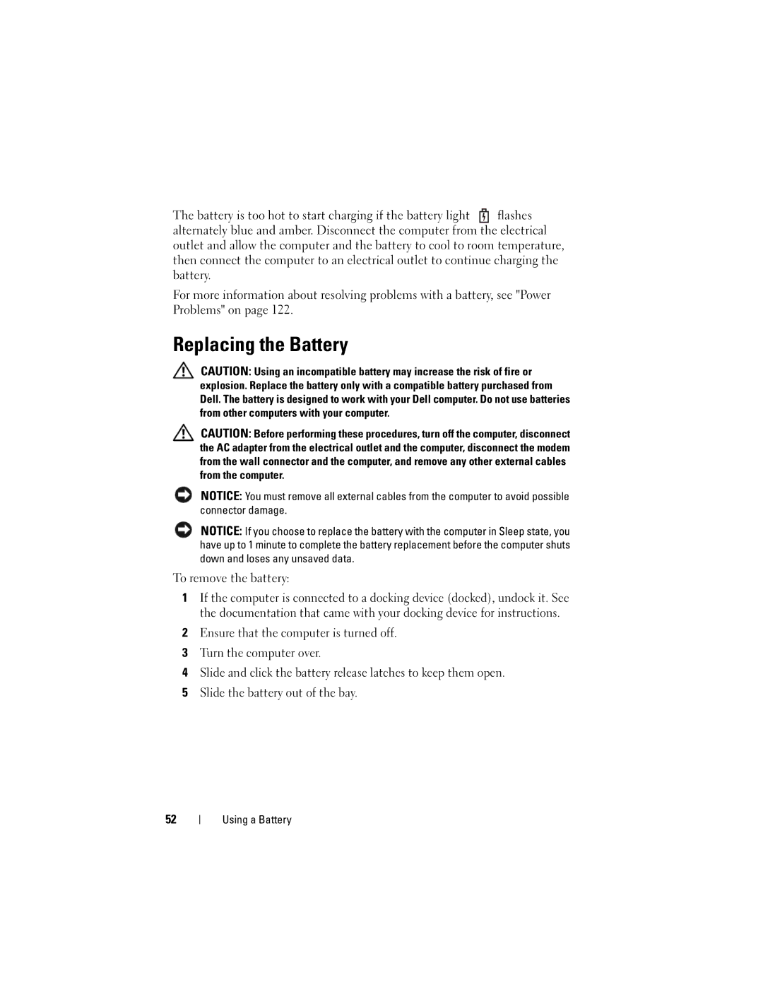 Dell DT549, PP22X owner manual Replacing the Battery, To remove the battery 