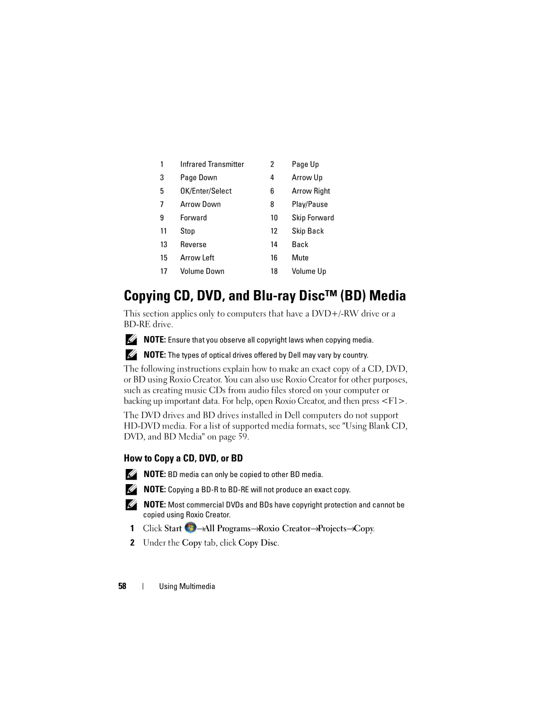 Dell DT549, PP22X owner manual Copying CD, DVD, and Blu-ray Disc BD Media, How to Copy a CD, DVD, or BD 