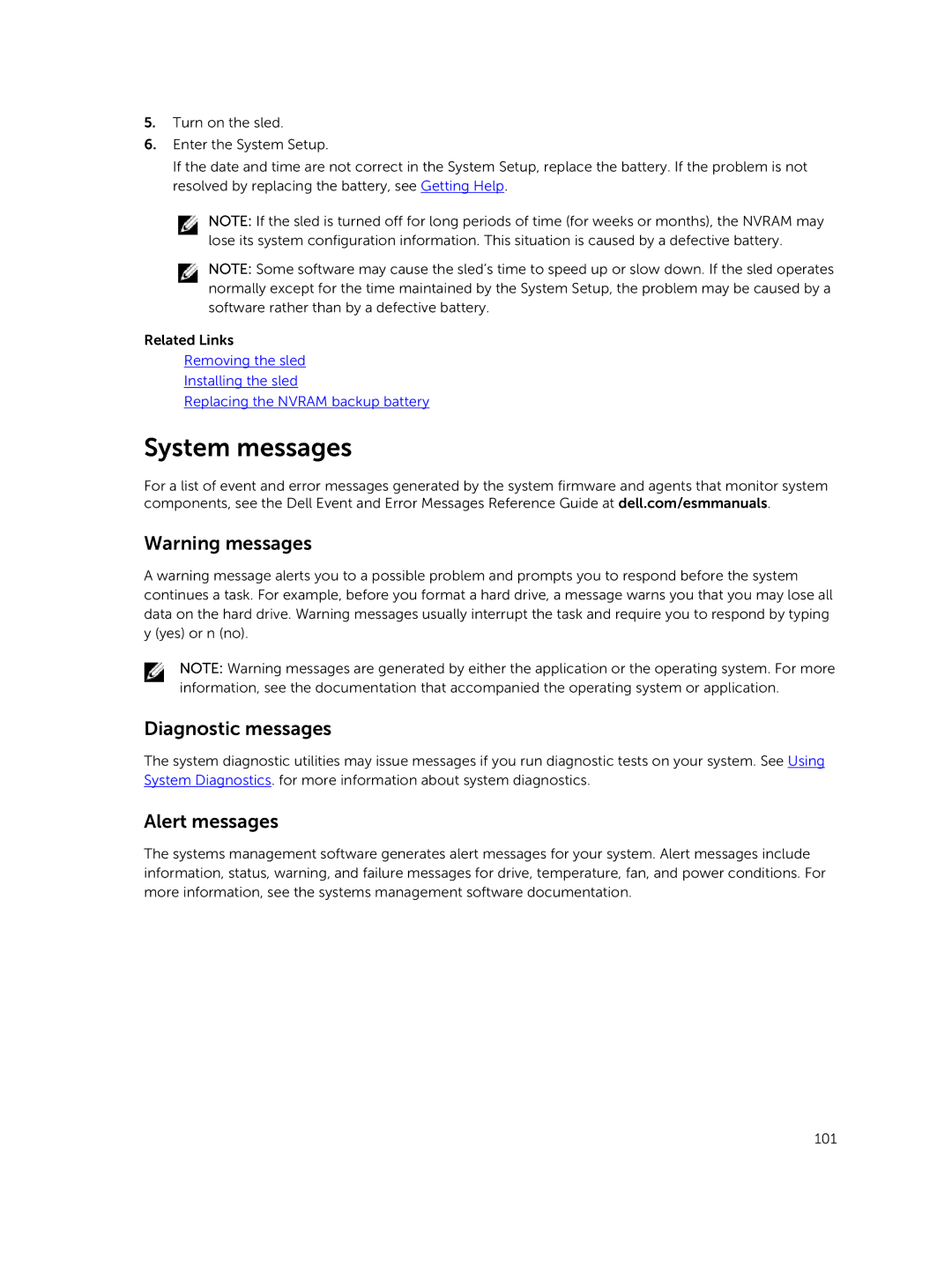 Dell E02B owner manual System messages, Diagnostic messages, Alert messages 