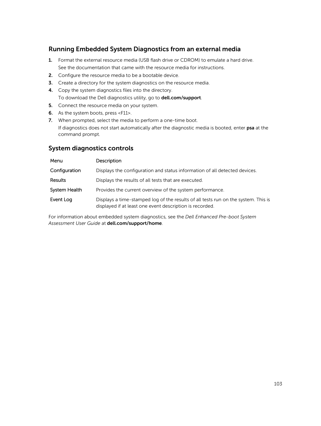 Dell E02B owner manual Running Embedded System Diagnostics from an external media, System diagnostics controls 