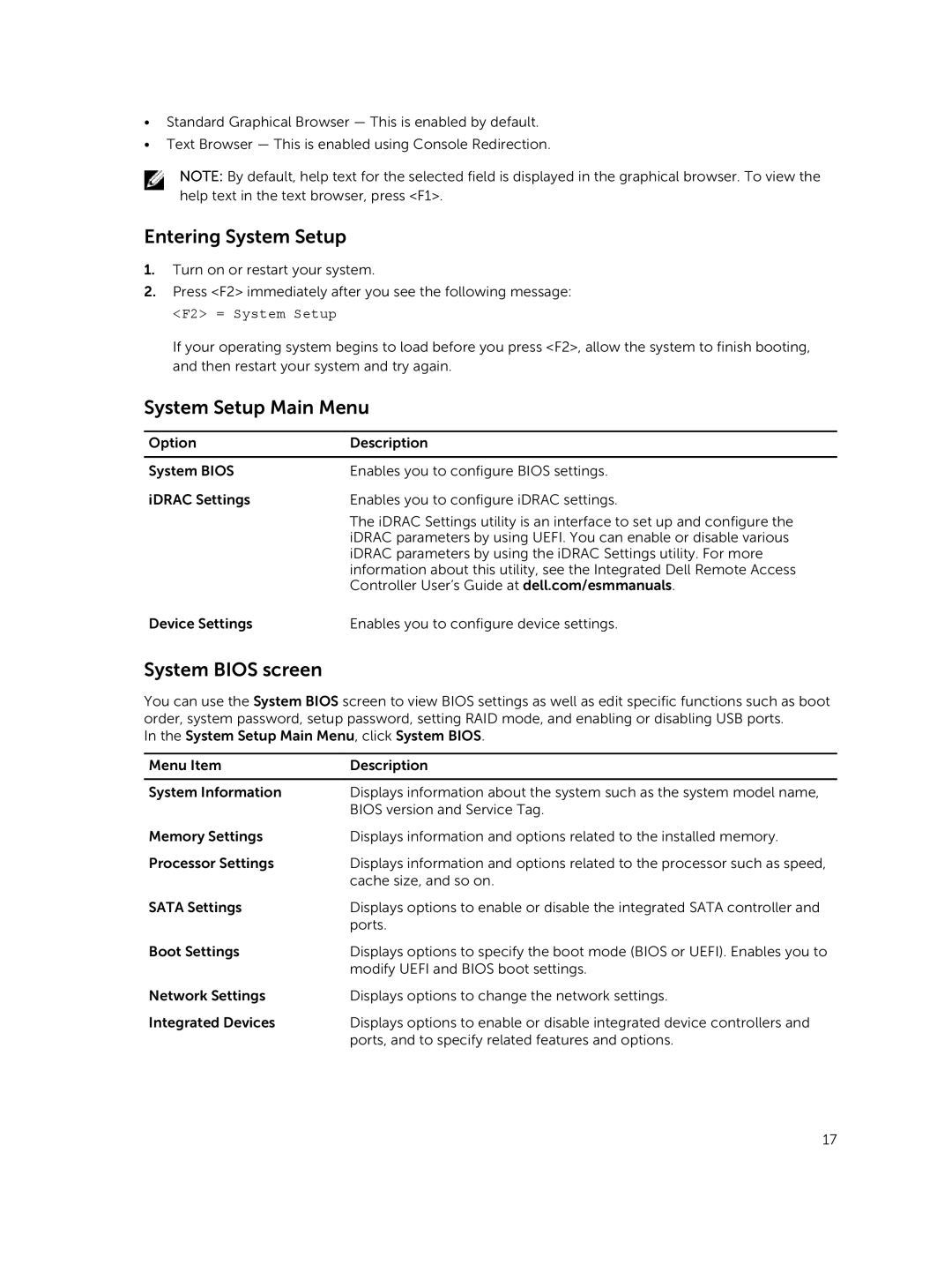 Dell E02B owner manual Entering System Setup, System Setup Main Menu, System Bios screen 