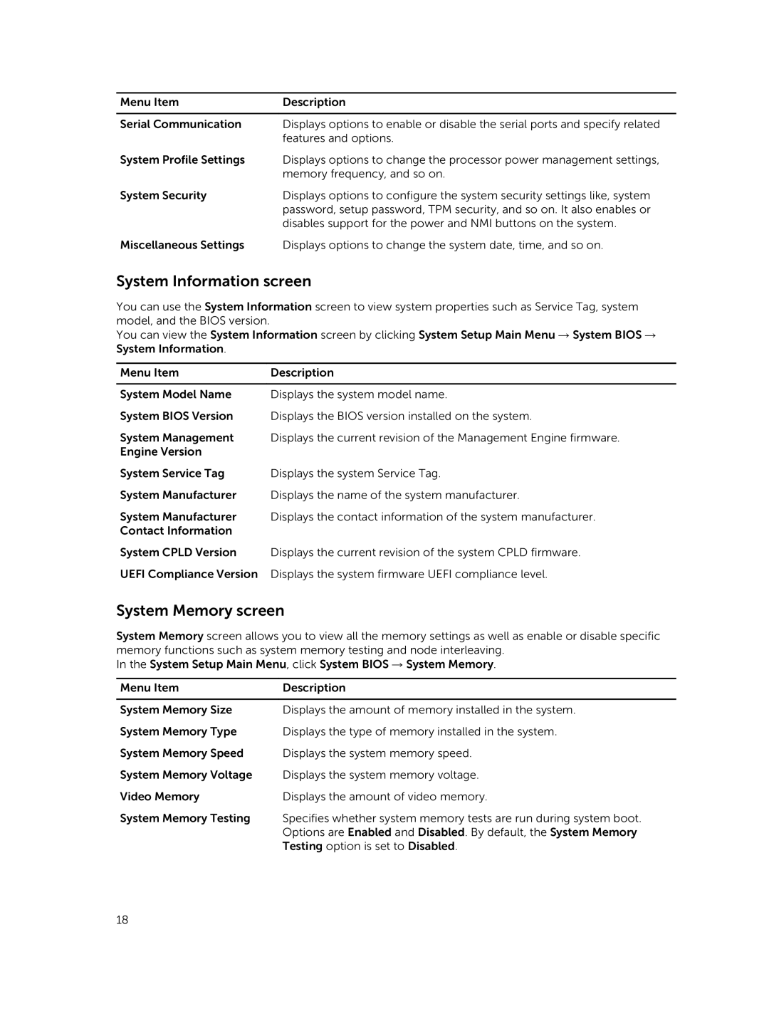 Dell E02B owner manual System Information screen, System Memory screen 