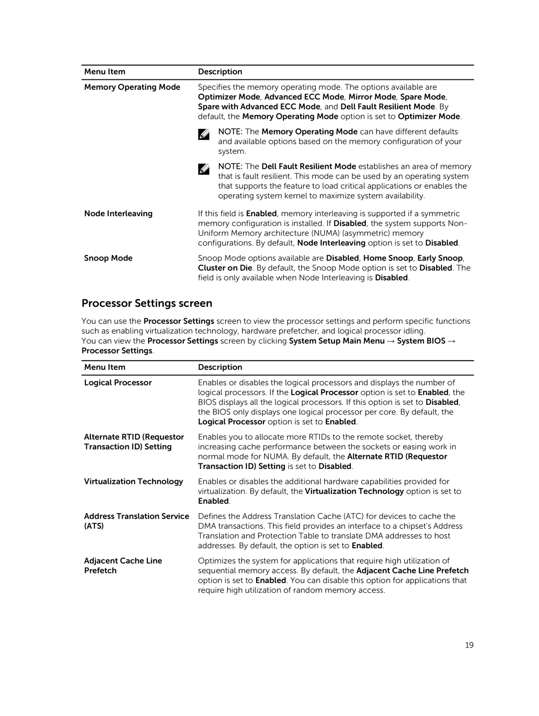 Dell E02B owner manual Processor Settings screen, Ats 