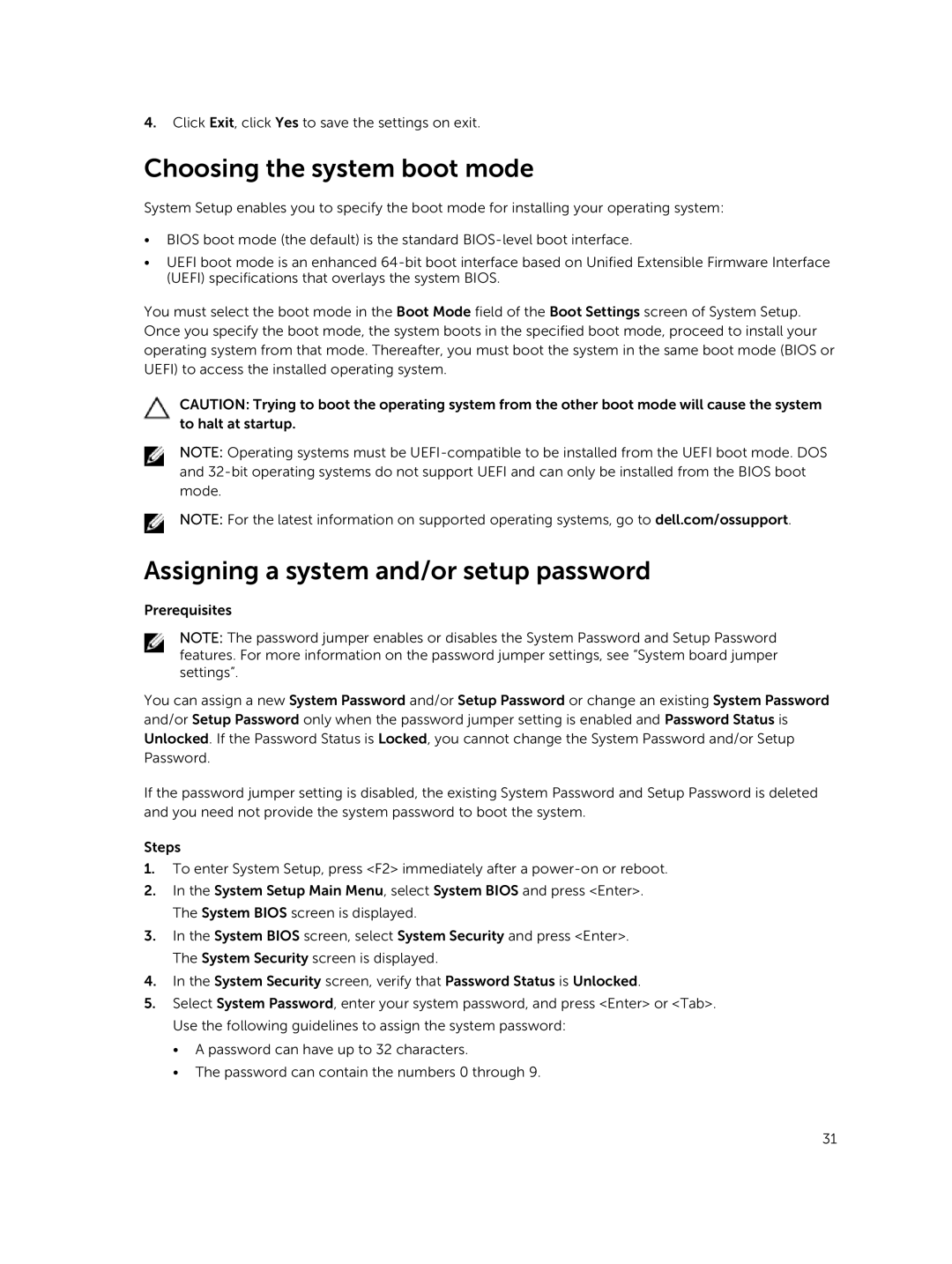 Dell E02B owner manual Choosing the system boot mode, Assigning a system and/or setup password 