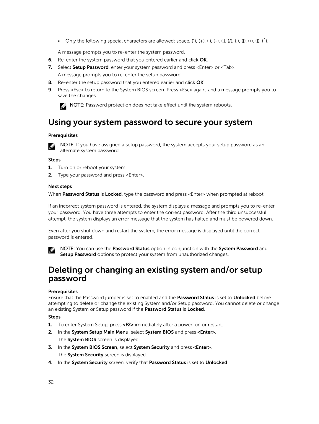 Dell E02B owner manual Using your system password to secure your system 