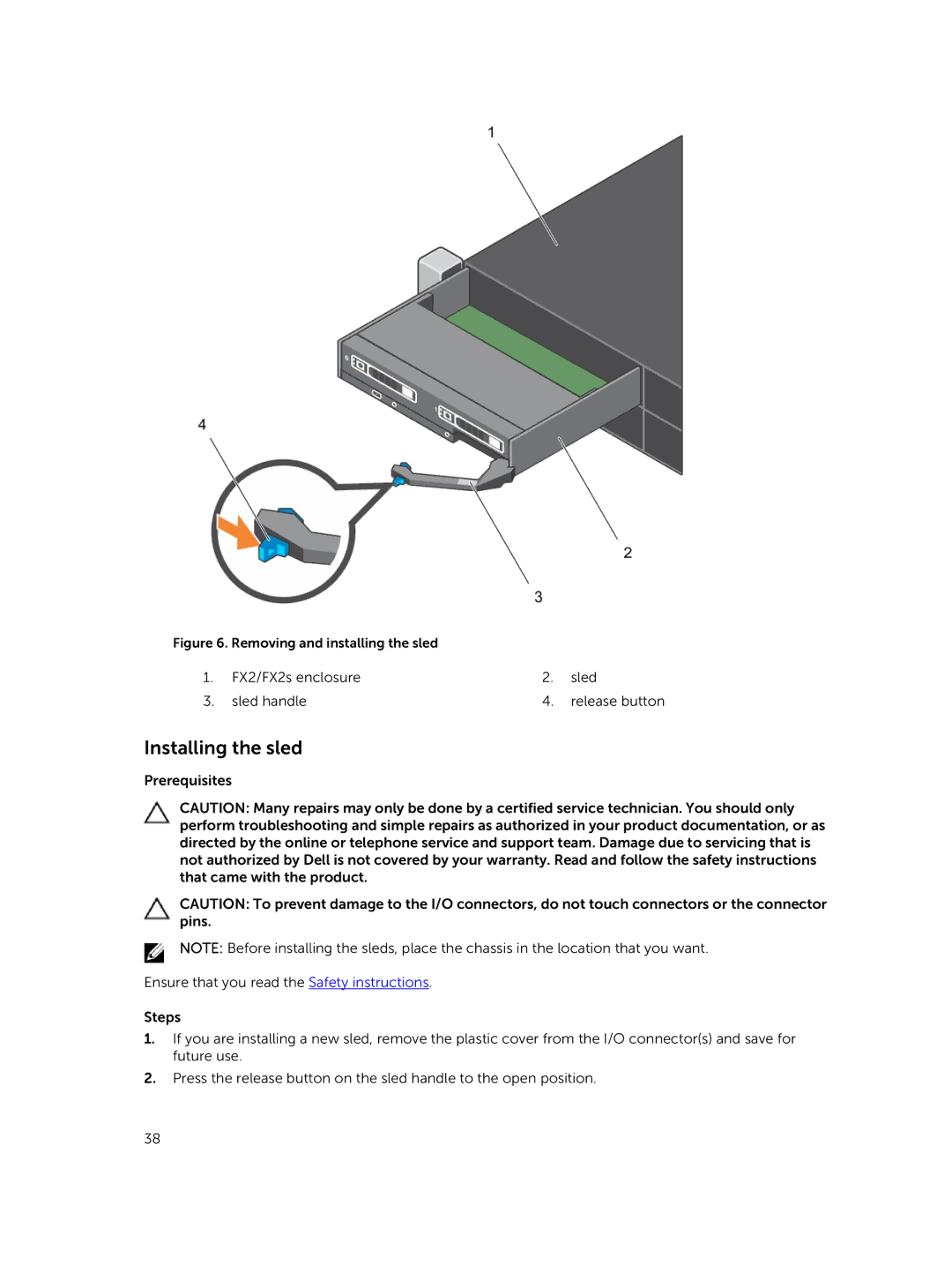 Dell E02B owner manual Installing the sled, Removing and installing the sled 