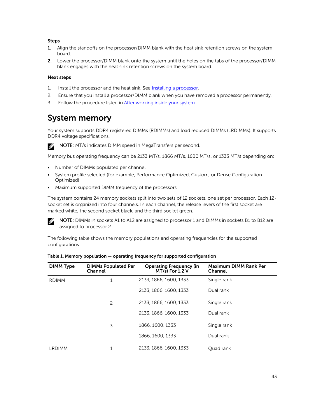 Dell E02B owner manual System memory, Lrdimm 