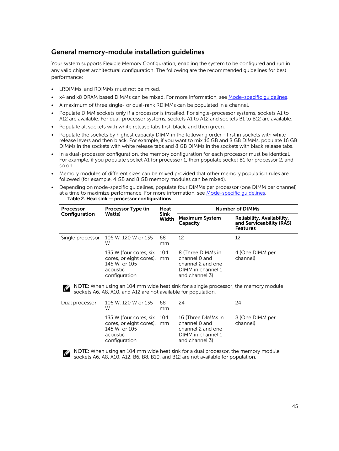 Dell E02B owner manual General memory-module installation guidelines 