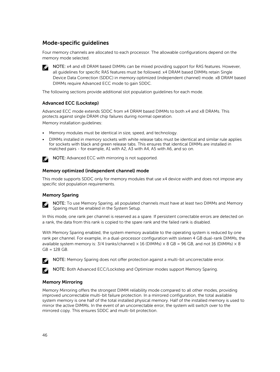 Dell E02B owner manual Mode-specific guidelines, Advanced ECC Lockstep 