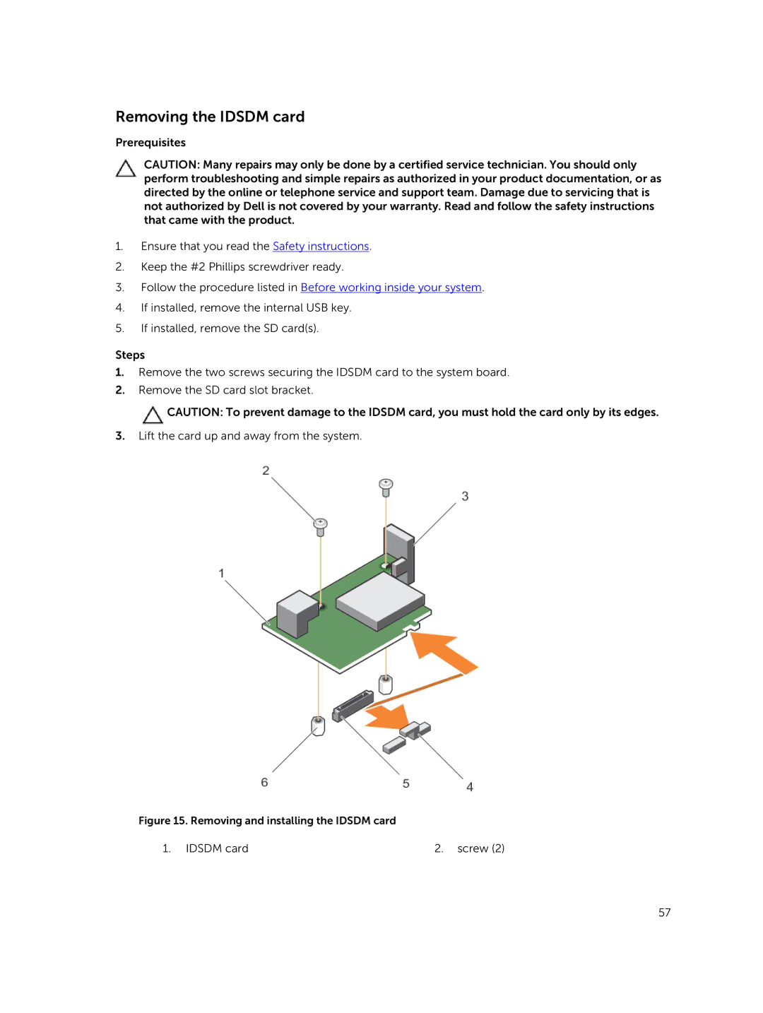 Dell E02B owner manual Removing the Idsdm card, Removing and installing the Idsdm card 