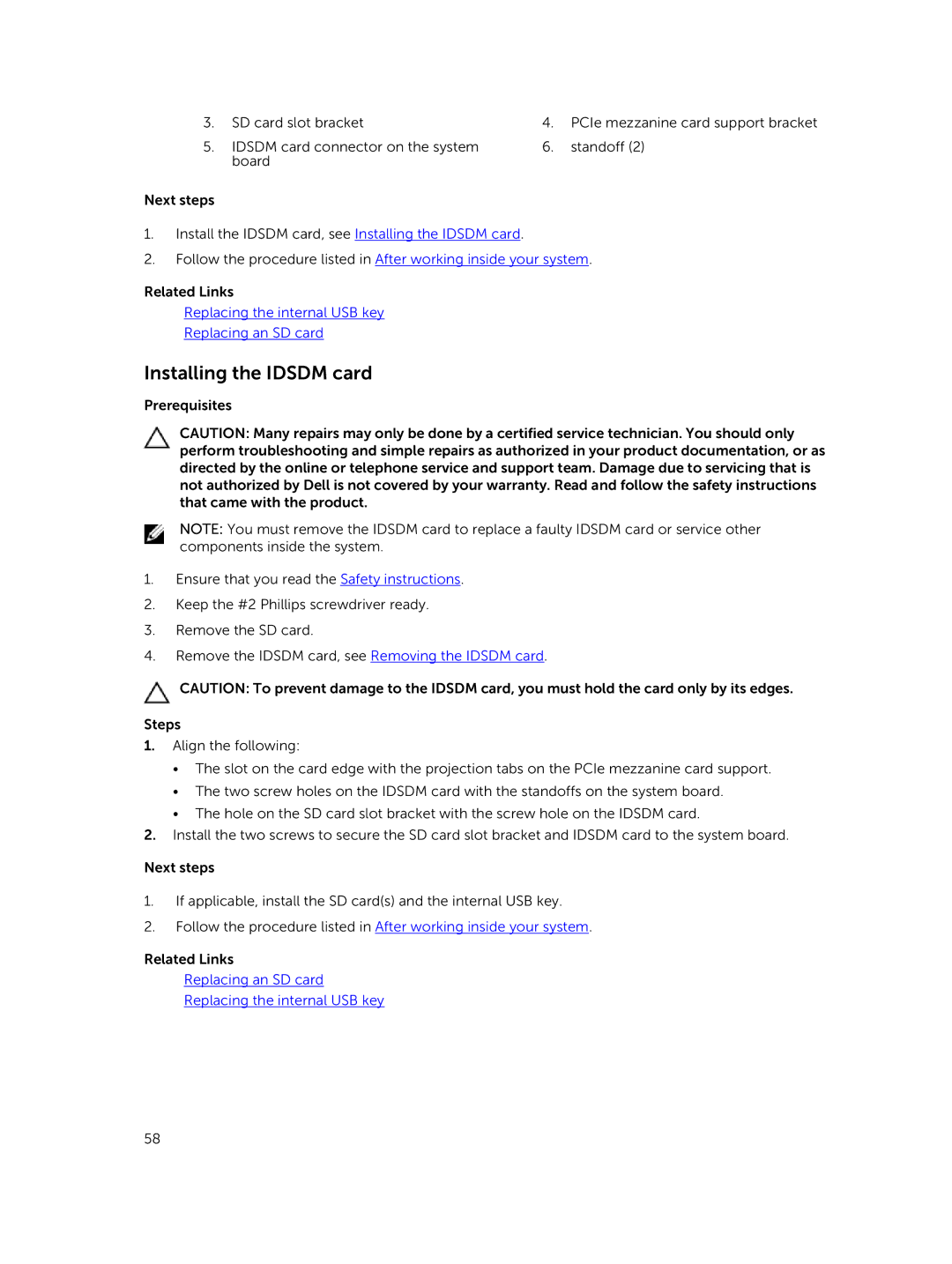 Dell E02B owner manual Installing the Idsdm card 