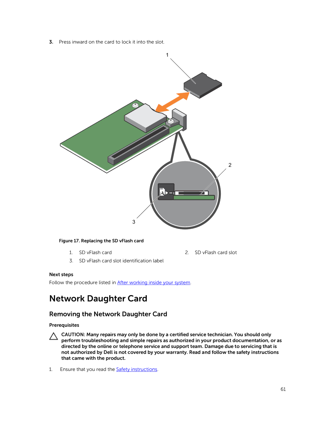 Dell E02B owner manual Removing the Network Daughter Card 