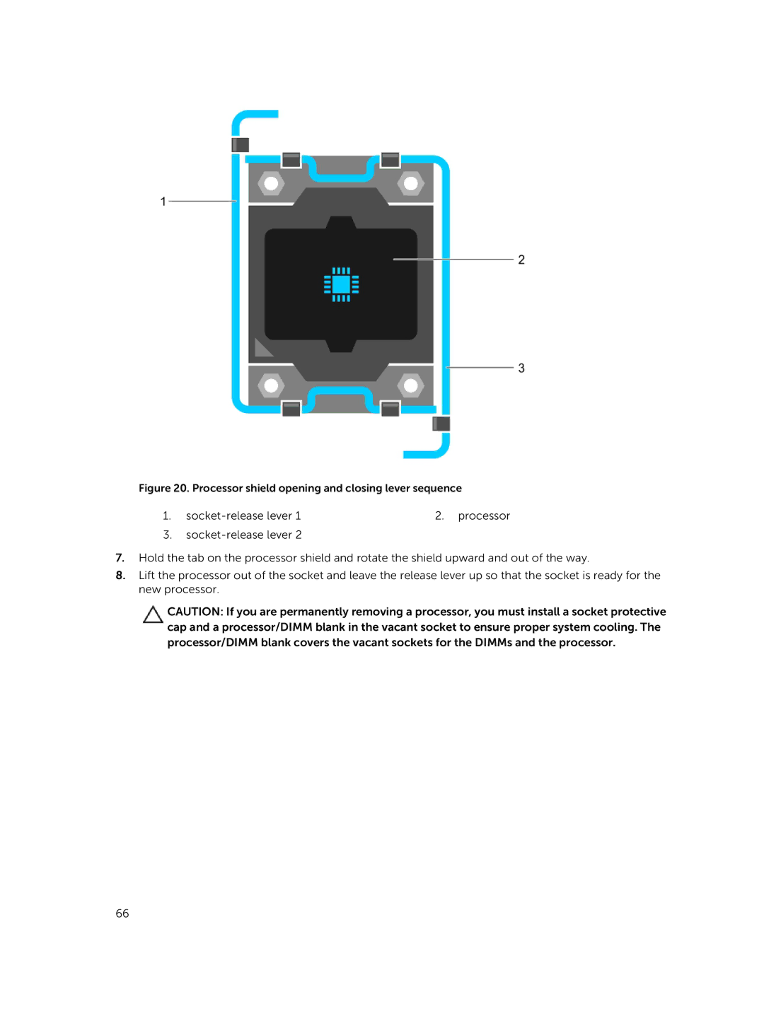 Dell E02B owner manual Processor shield opening and closing lever sequence 