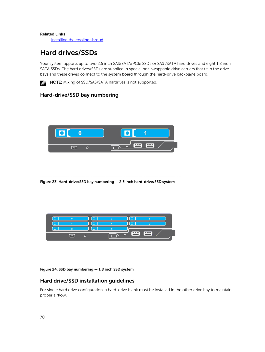 Dell E02B owner manual Hard drives/SSDs, Hard-drive/SSD bay numbering, Hard drive/SSD installation guidelines 