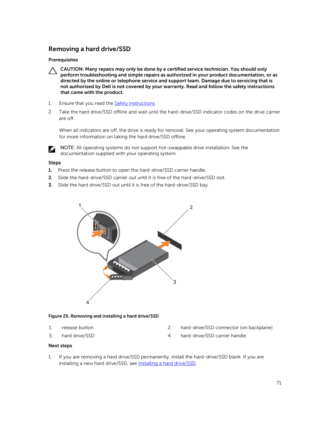 Dell E02B owner manual Removing a hard drive/SSD, Removing and installing a hard drive/SSD 