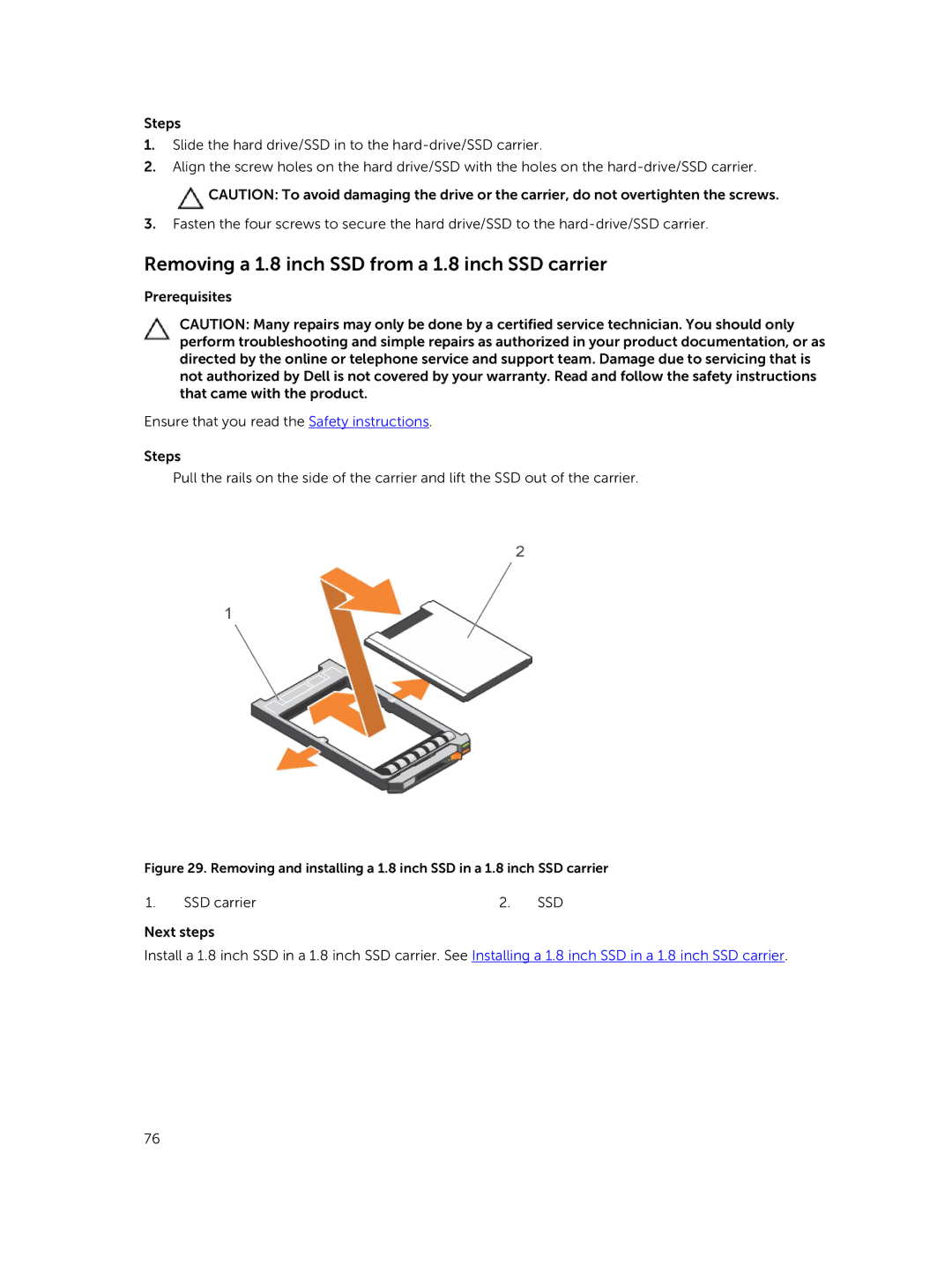 Dell E02B owner manual Removing a 1.8 inch SSD from a 1.8 inch SSD carrier 