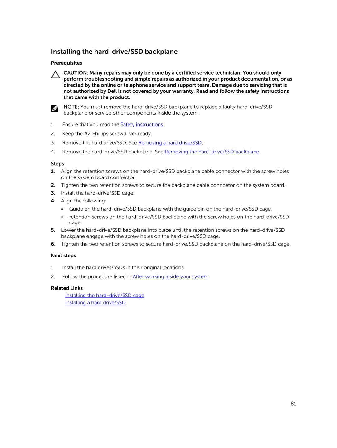 Dell E02B owner manual Installing the hard-drive/SSD backplane 