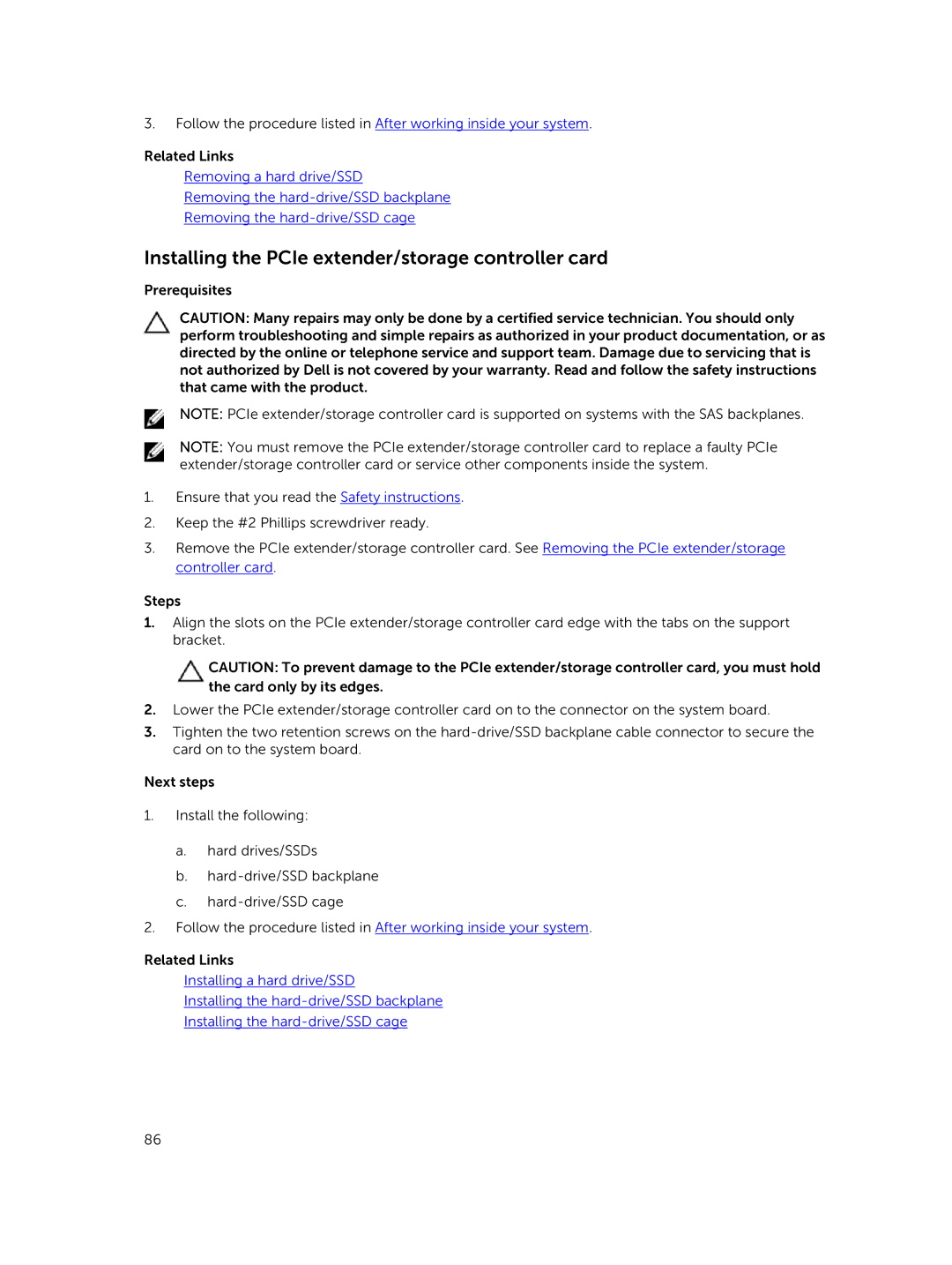 Dell E02B owner manual Installing the PCIe extender/storage controller card 