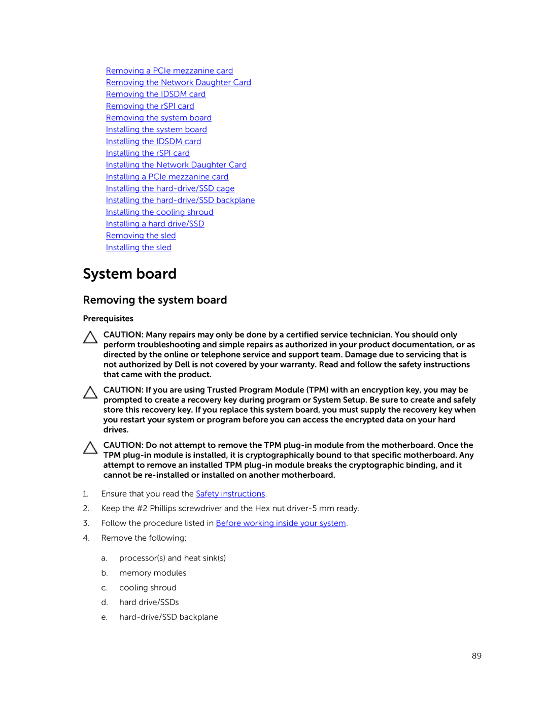 Dell E02B owner manual System board, Removing the system board 