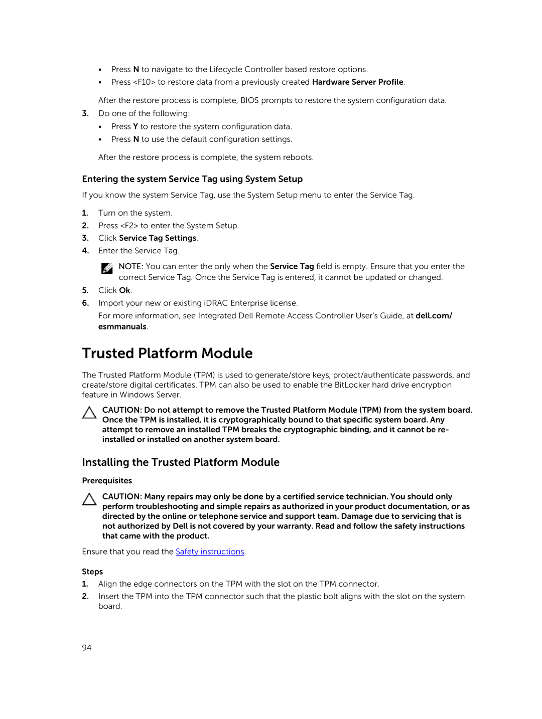 Dell E02B owner manual Installing the Trusted Platform Module 