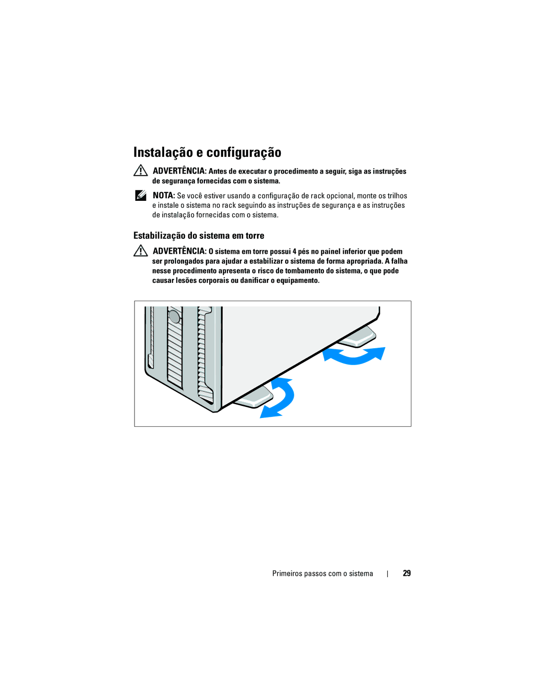 Dell DP884, E03S manual Instalação e configuração, Estabilização do sistema em torre 