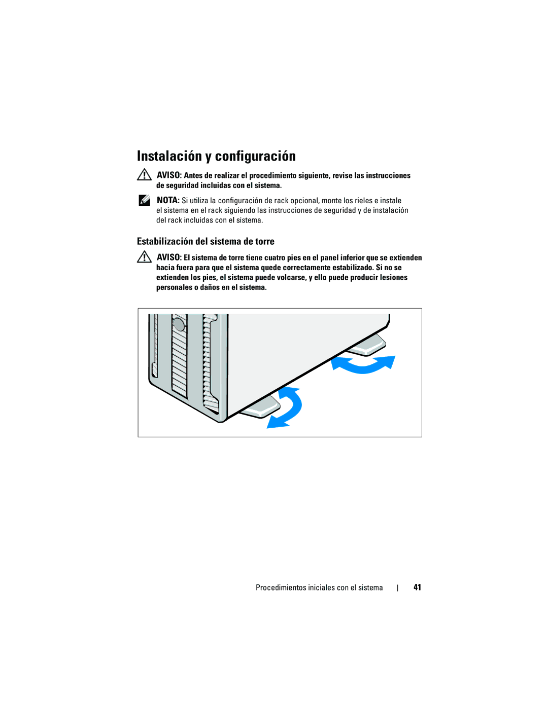 Dell DP884, E03S manual Instalación y configuración, Estabilización del sistema de torre 