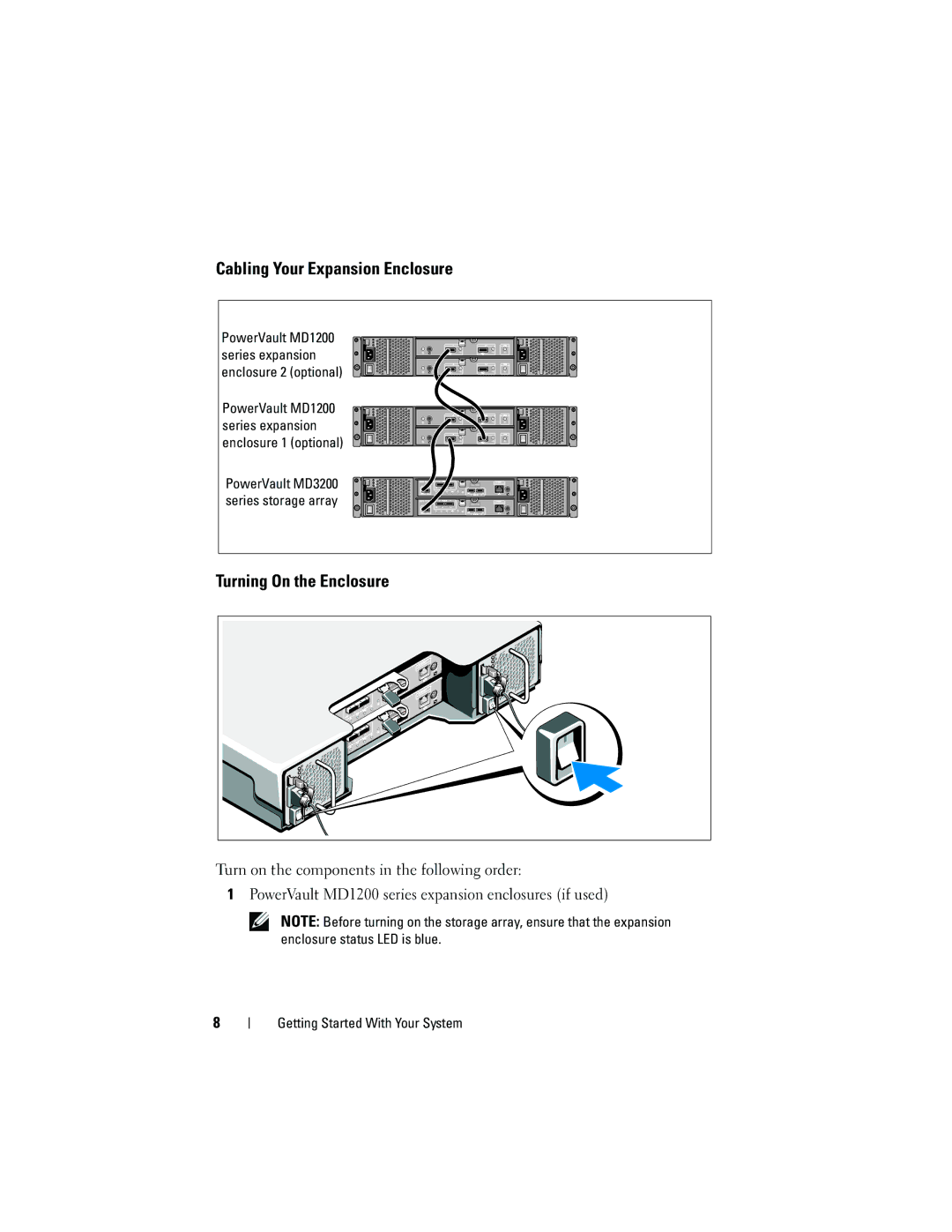 Dell E04J, E03J manual Cabling Your Expansion Enclosure, Turning On the Enclosure, Series expansion 