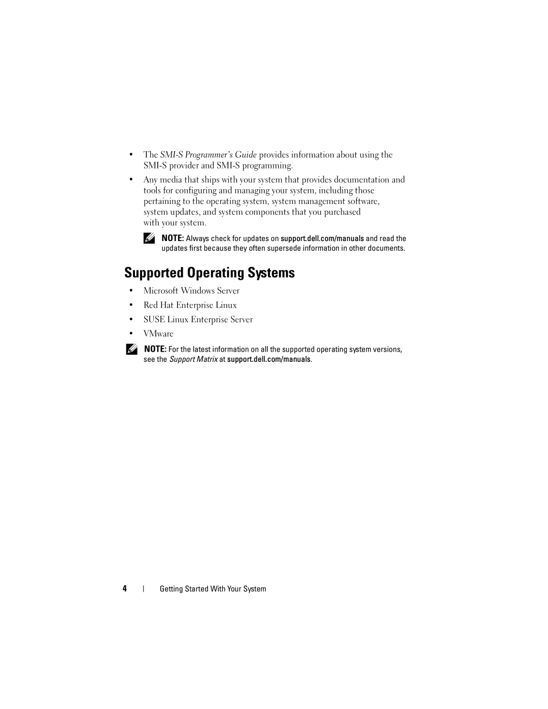 Dell E04J, E03J manual Supported Operating Systems 