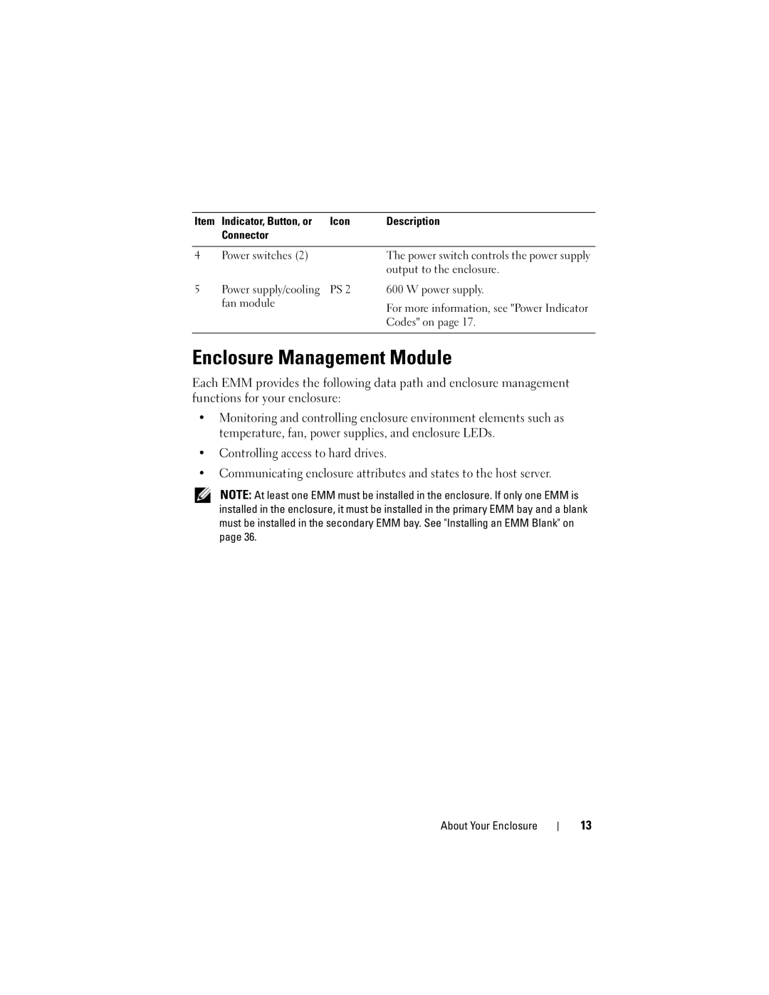 Dell E04J Series, E04J001, E03J001, E03J Series owner manual Enclosure Management Module 