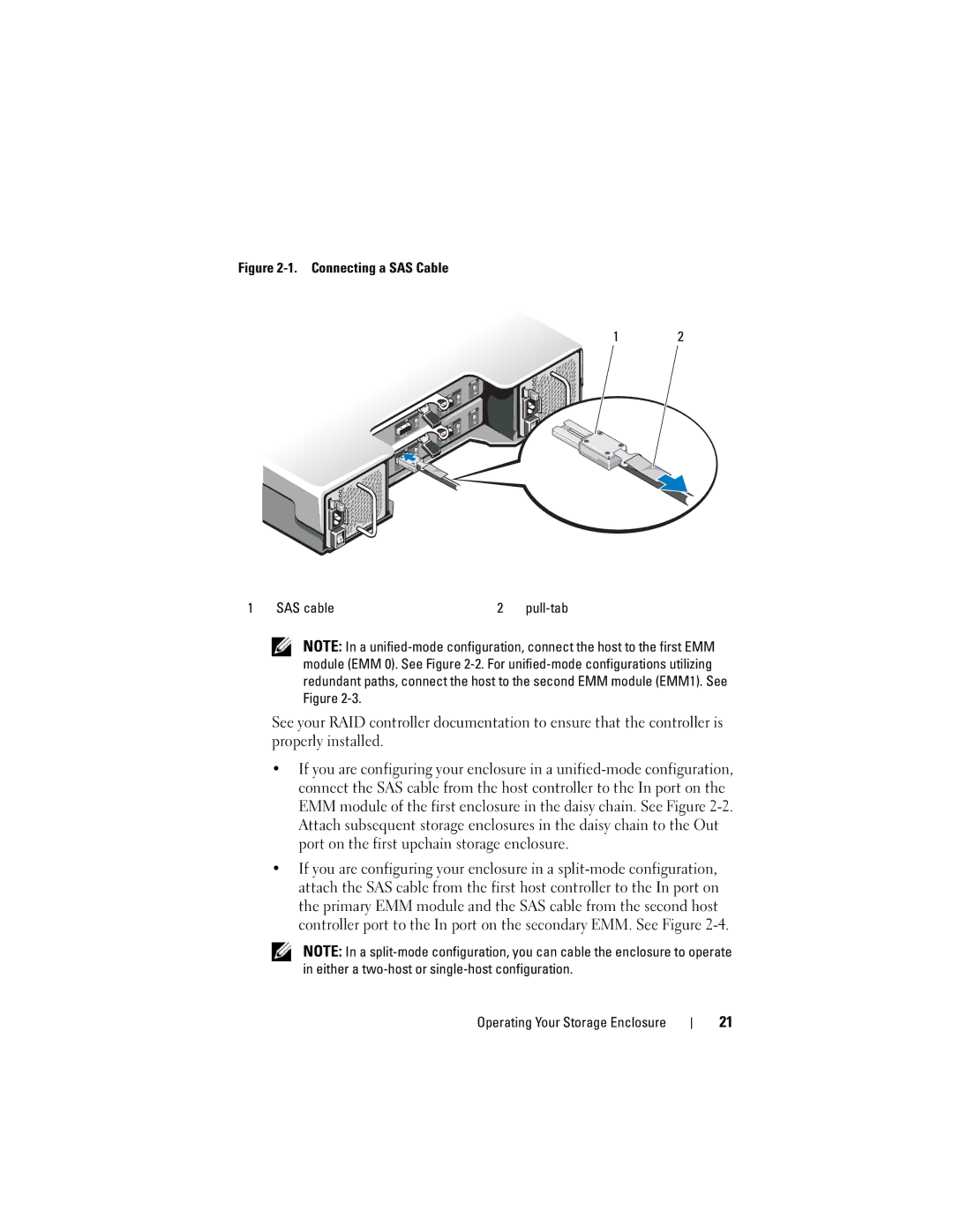 Dell E04J Series, E04J001, E03J001, E03J Series owner manual Connecting a SAS Cable SAS cable Pull-tab 