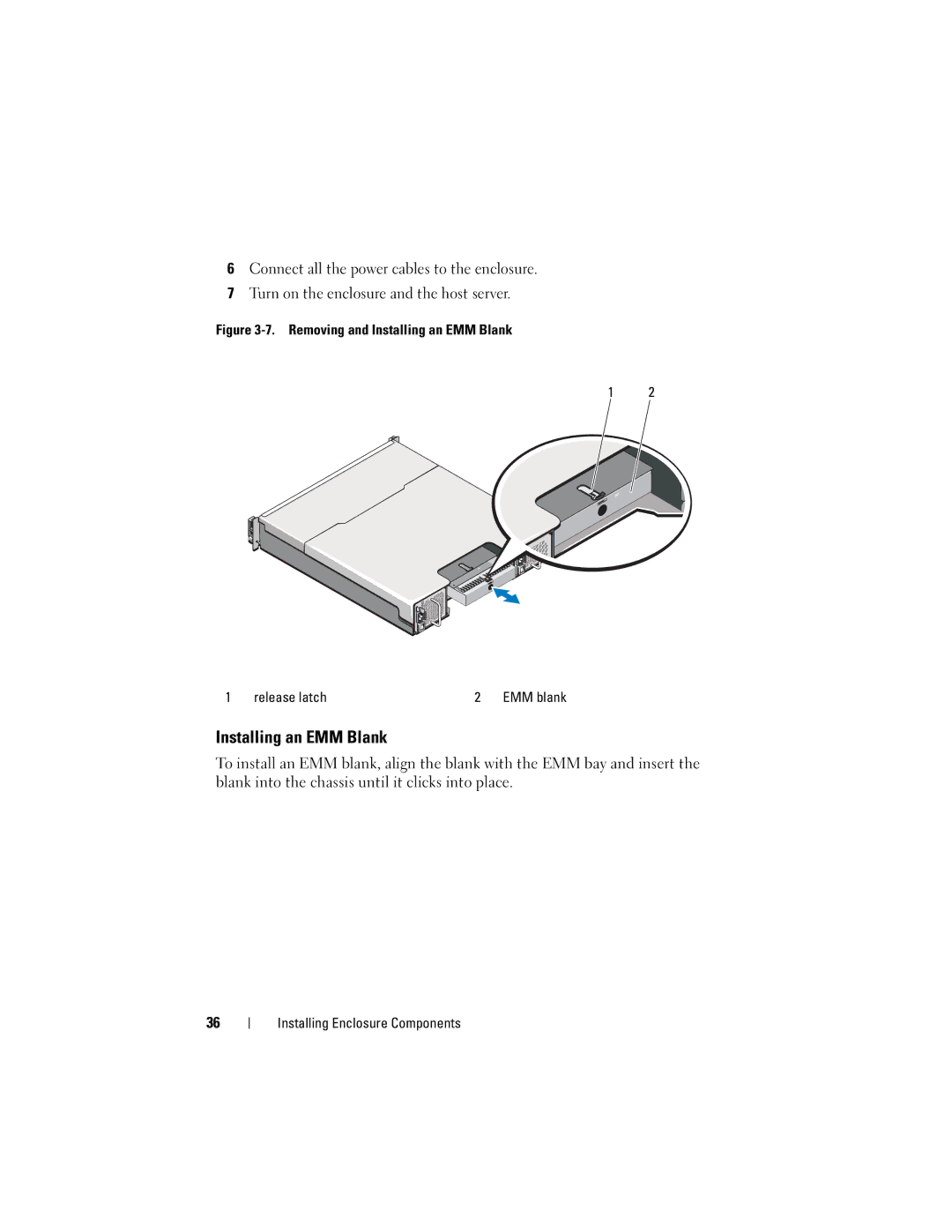 Dell E04J001, E04J Series, E03J001, E03J Series owner manual Removing and Installing an EMM Blank Release latch EMM blank 