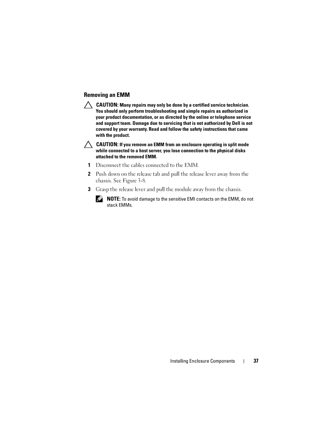 Dell E04J Series, E04J001, E03J001, E03J Series owner manual Removing an EMM 