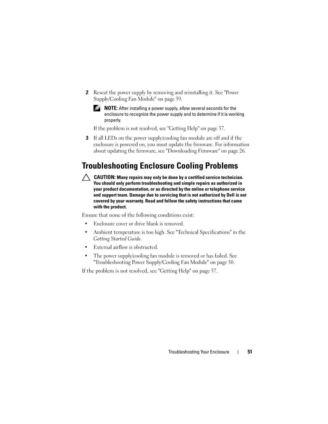 Dell E03J Series, E04J001, E04J Series, E03J001 owner manual Troubleshooting Enclosure Cooling Problems 