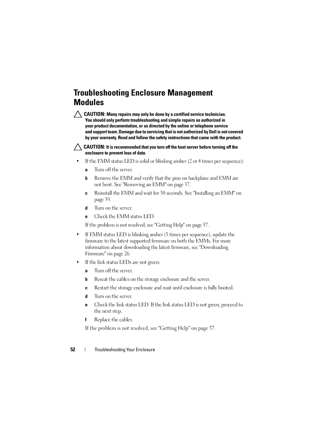 Dell E04J001, E04J Series, E03J001, E03J Series owner manual Troubleshooting Enclosure Management Modules 